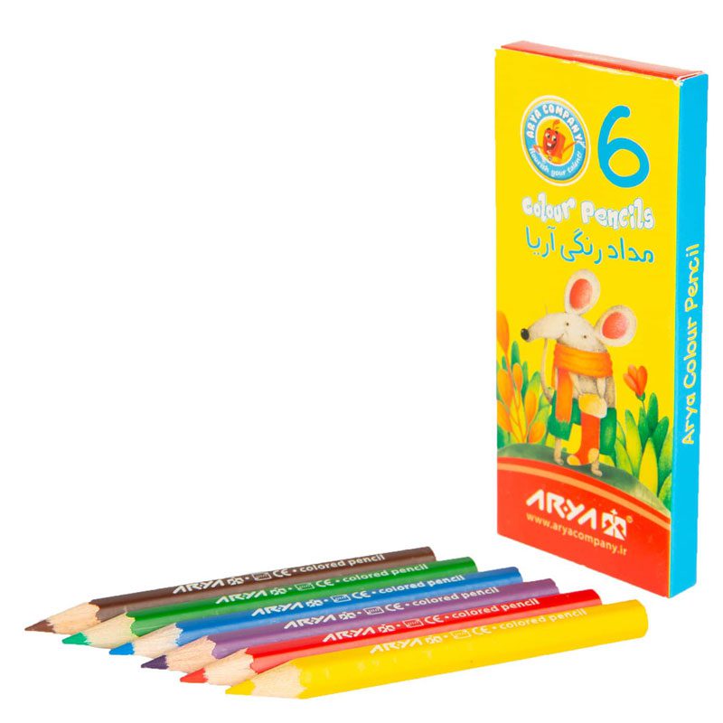 مداد 6 رنگ مقوایی کوتاه 3071 آریا